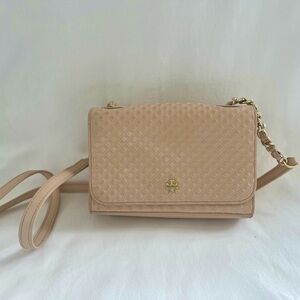 Tory Burch light pink handbag purse with gold chain